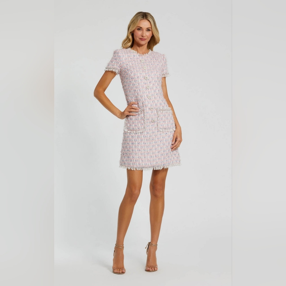 NWT Mac Duggal Pink Tweed Mini Dress